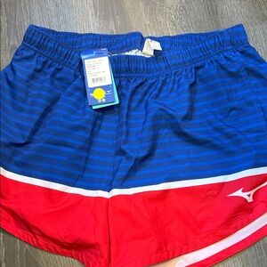 Mizuno Striped Blue and Red Athletic Shorts